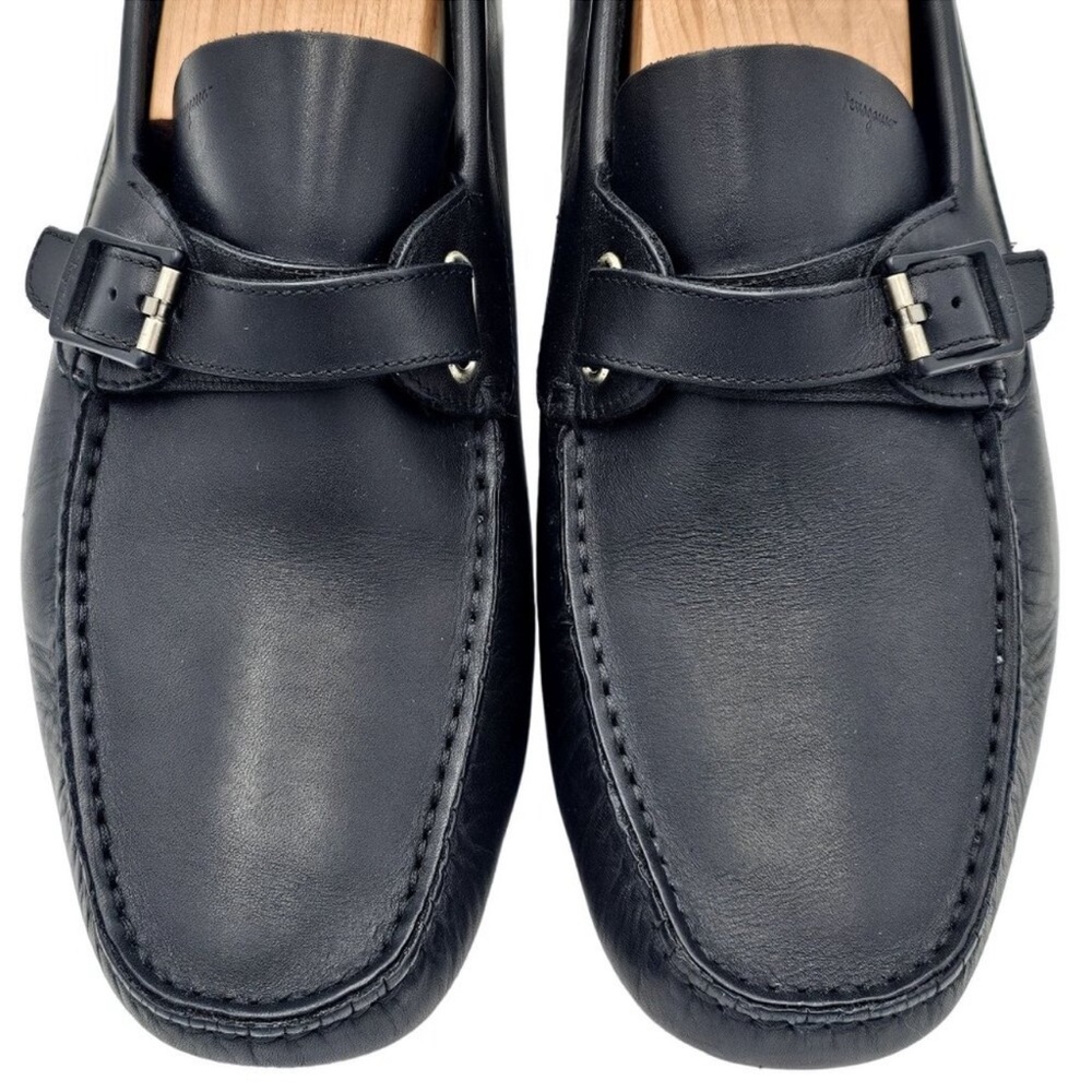 Salvatore Ferragamo Black Leather Slip-On Loafers Sz 10.5 E